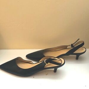 Nine West leather slip on heels with strap, navy